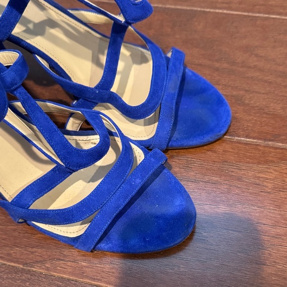 J. Crew Royal electric Blue suede like  Strappy Heels women’s size 9 - Picture 7 of 10